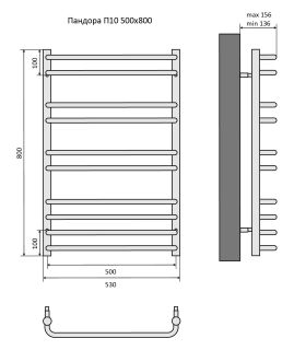 Водяной полотенцесушитель Aquatek Пандора AQ RRС1080BL П10 50x80см чёрный муар